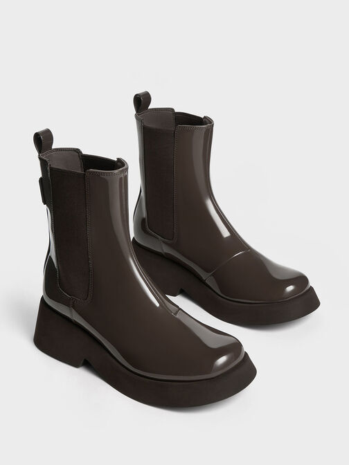 Giày boots cổ cao Giselle Patent Chelsea, Nâu, hi-res