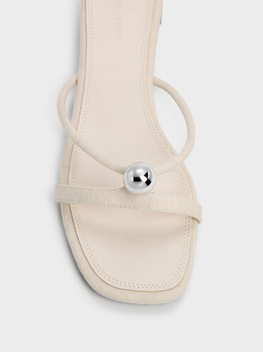 Georgie Linen Metal-Ball Heeled Mules, Chalk, hi-res