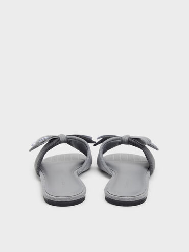 Striped Bow Slide Sandals, Grey, hi-res