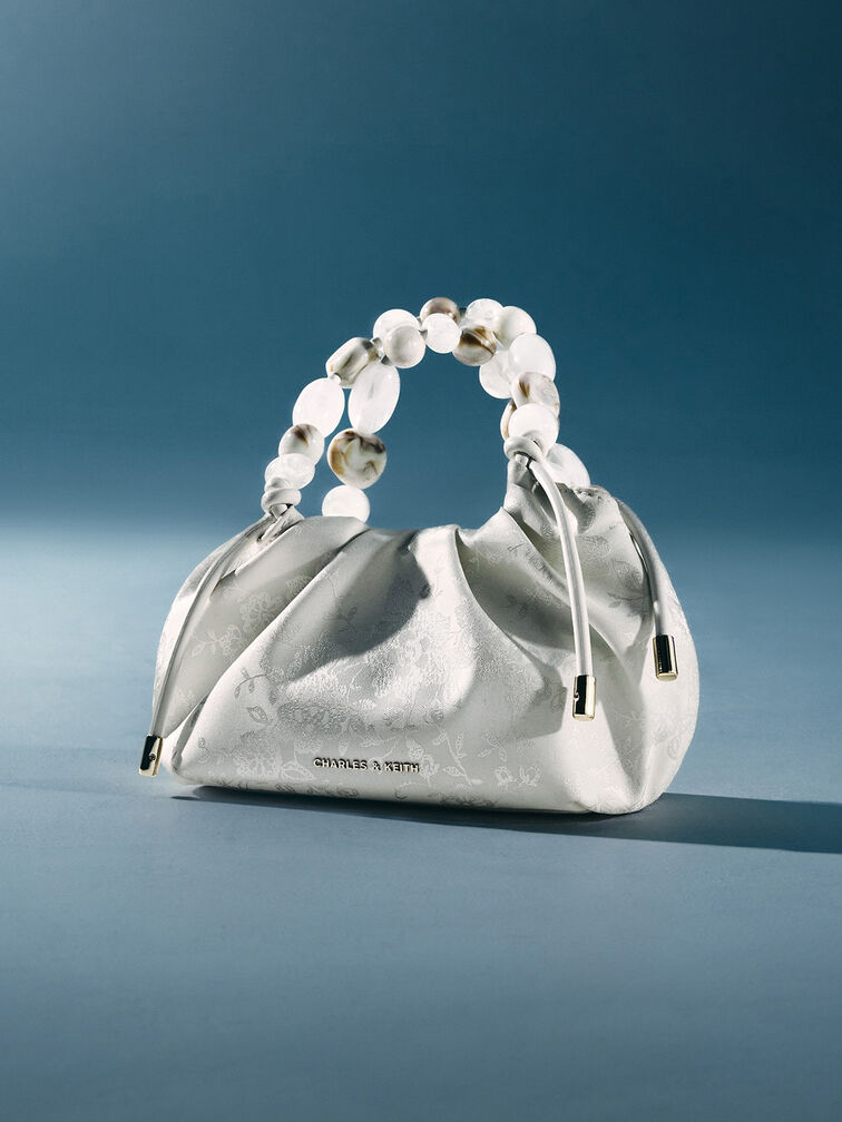 Aviary Jacquard Beaded-Handle Bag, Cream, hi-res