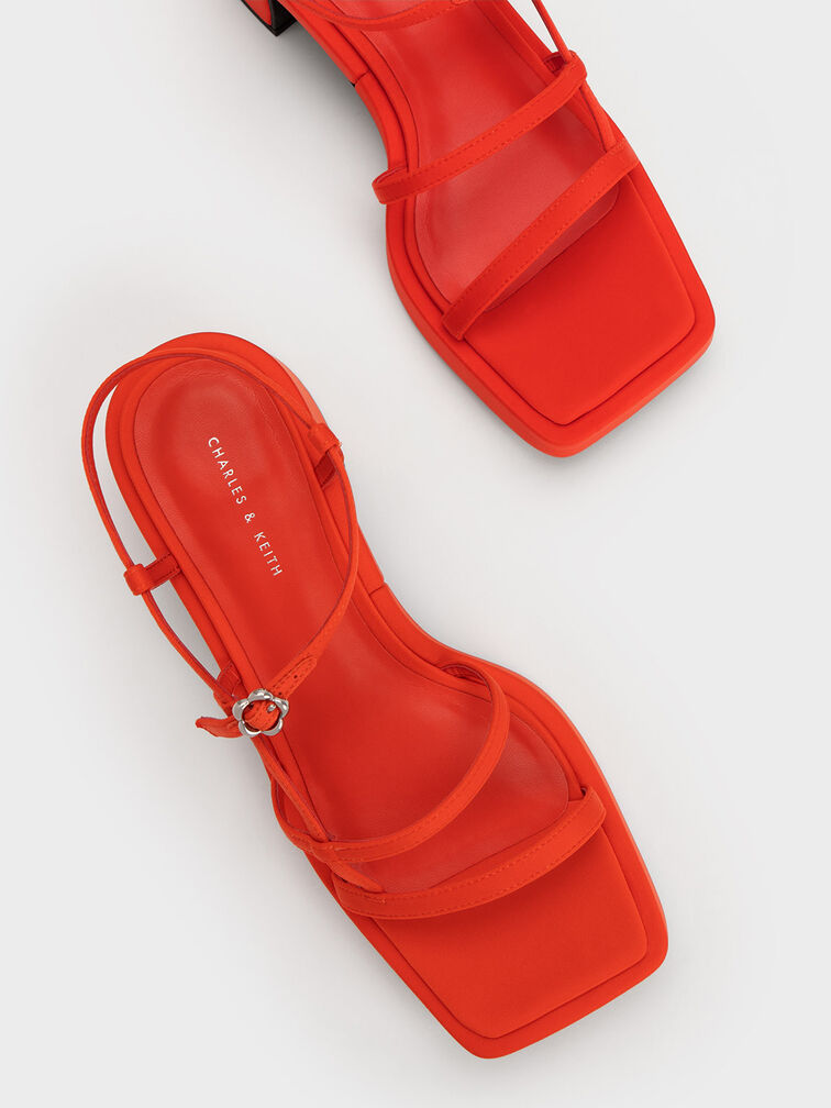 Giày sandals cao gót Flower-Buckle Strappy, Đỏ, hi-res