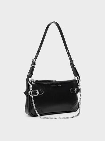 Antonella Chain-Strap Side-Buckle Crossbody Bag, Noir, hi-res