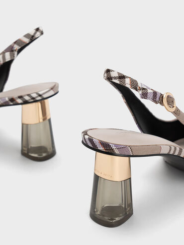 Gi&agrave;y cao g&oacute;t mũi nhọn Checkered See-Through Trapeze, N&acirc;u x&aacute;m, hi-res