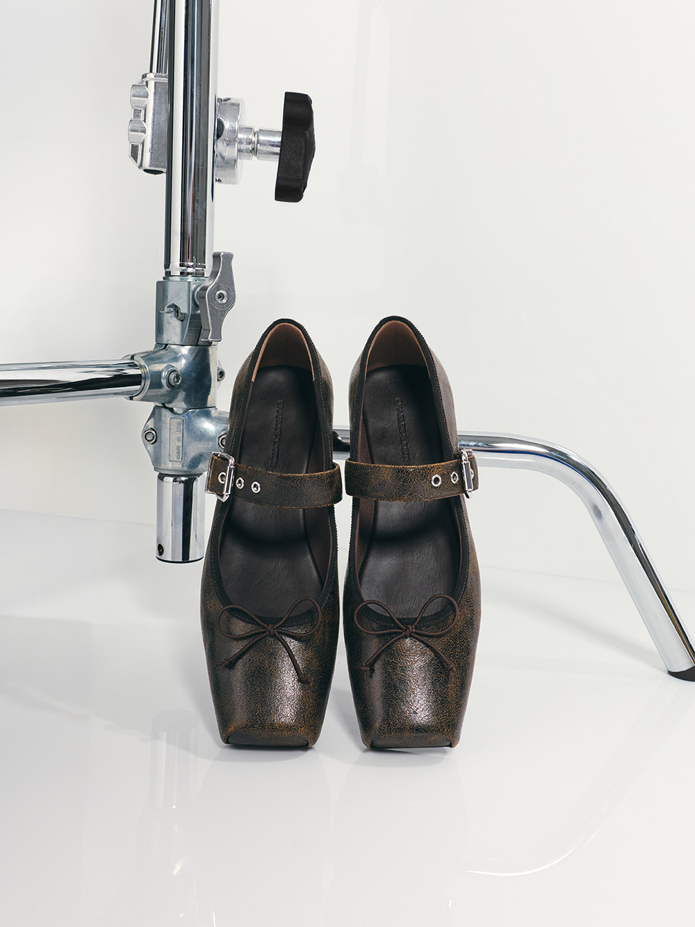 Women’s Myler crinkle-effect bow square-toe buckled Mary Janes - CHARLES & KEITH