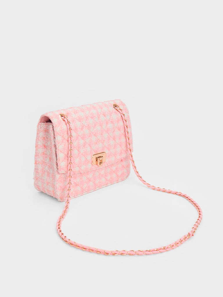Women’s Cressida Tweed Chain Strap Bag in pink - CHARLES & KEITH