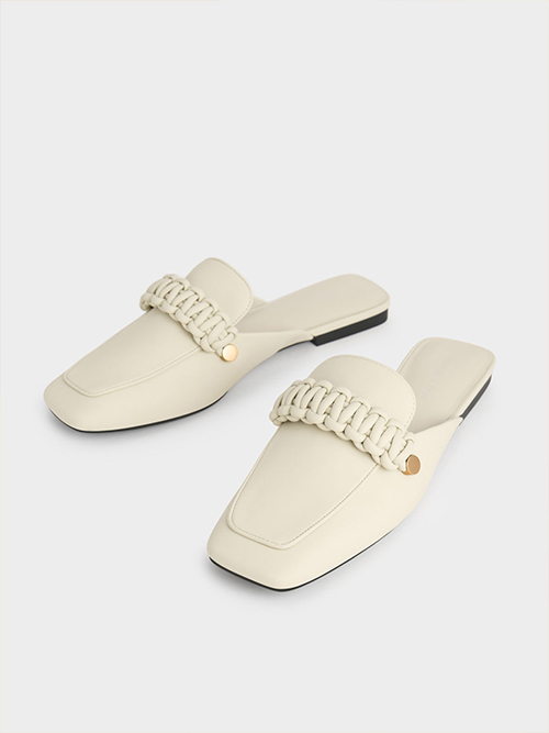 Giày mules Braided Penny Loafer - Phấn