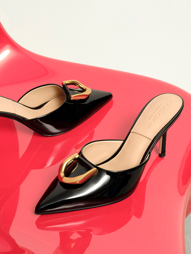 Gabine Patent Leather Mules in black  - CHARLES & KEITH