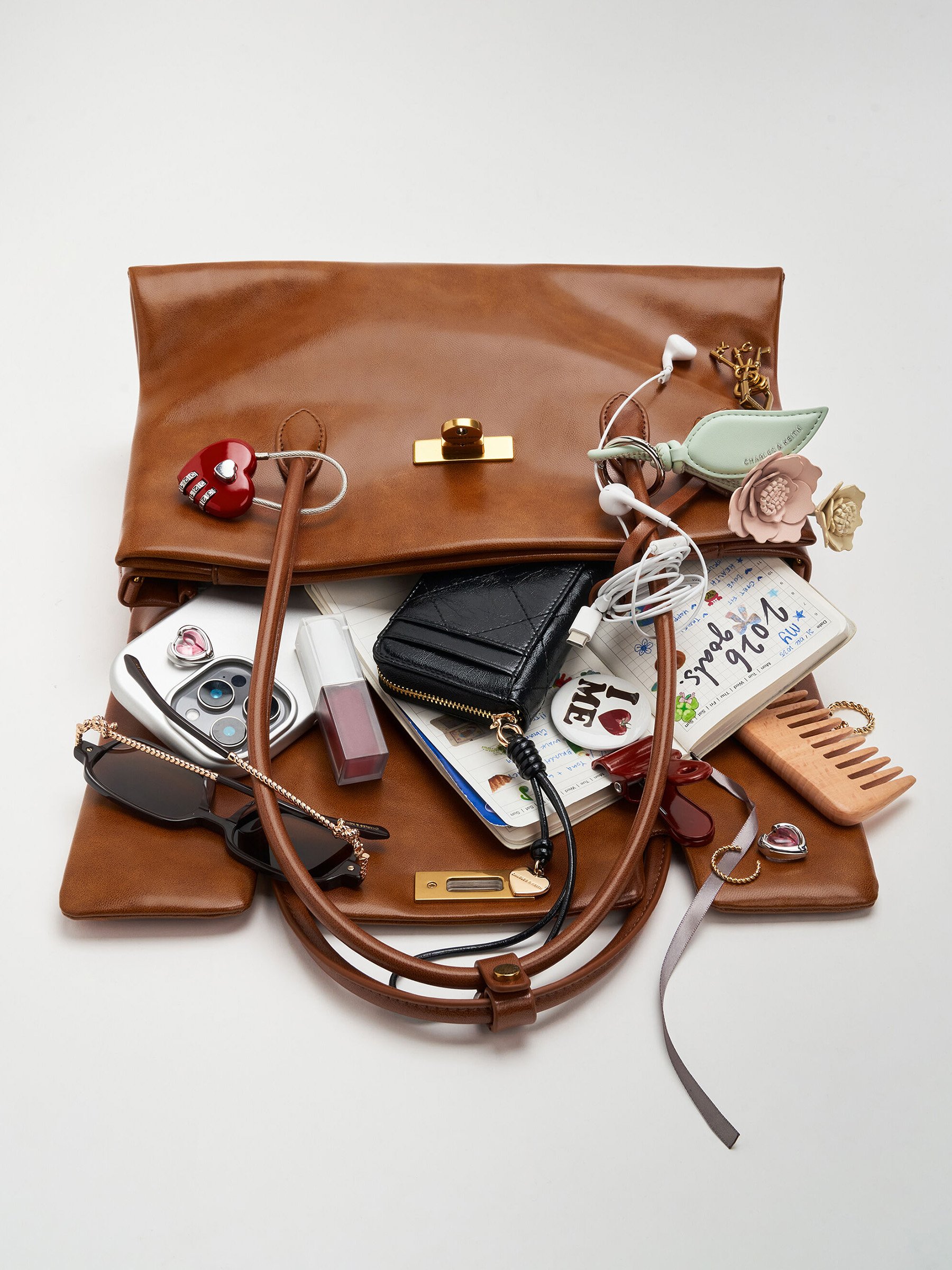 Black Donna Crinkle-Effect Tote Bag - CHARLES & KEITH