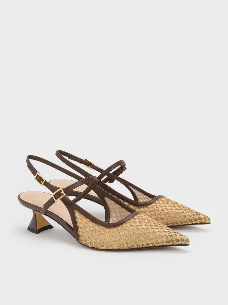 Slingback heels provide a secure fit, so you do not have to worry about them slipping off your feet.