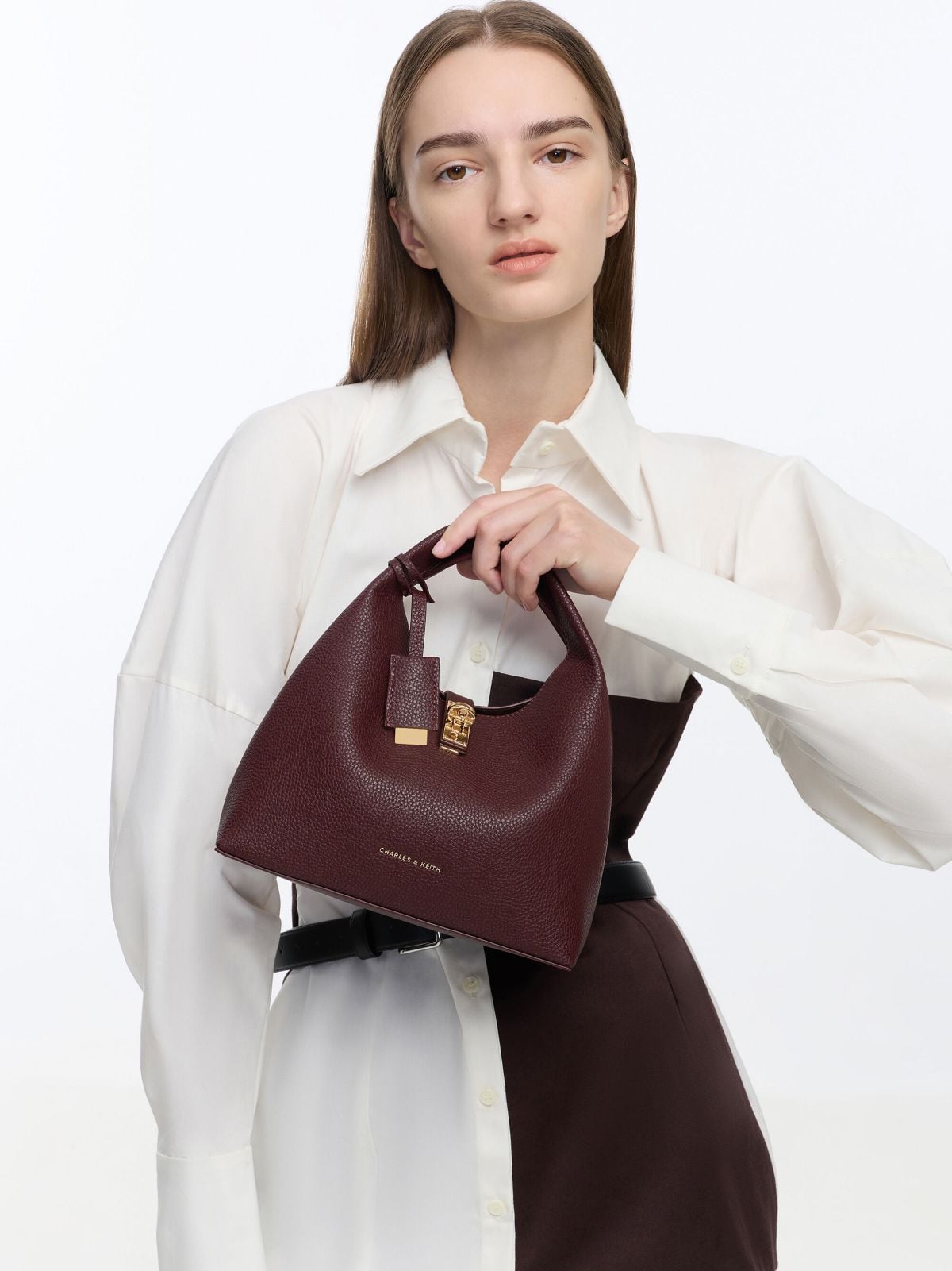 Black Donna Crinkle-Effect Tote Bag - CHARLES & KEITH