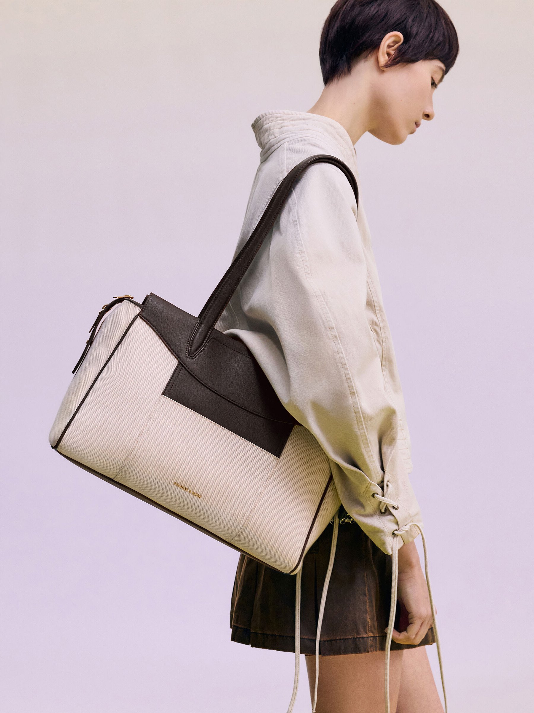 Black Donna Crinkle-Effect Tote Bag - CHARLES & KEITH