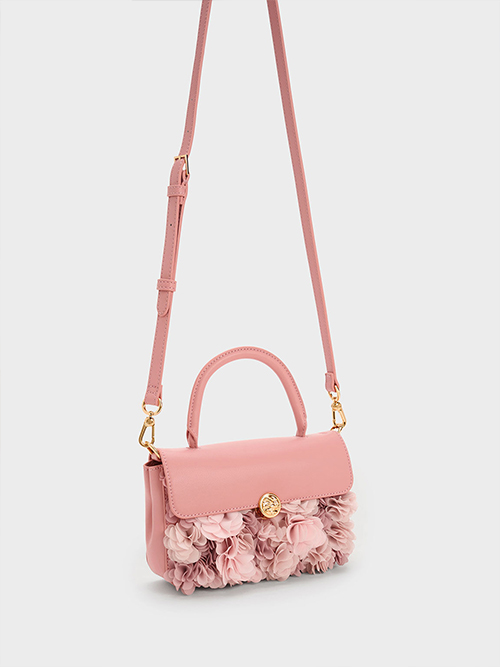Floral Mesh Top Handle Bag