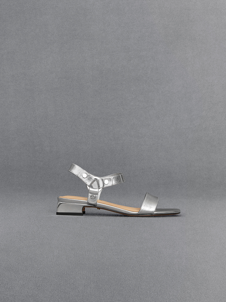 Distressed Leather Ankle-Strap Sandals - CHARLES & KEITH