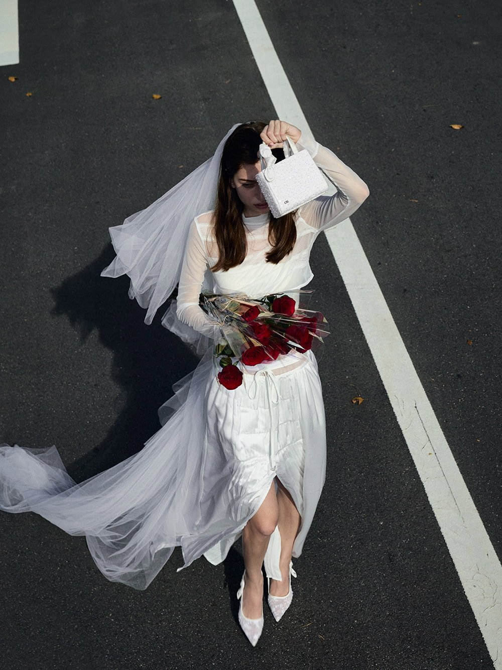 Tayari Embroidered-Mesh Slingback Pumps in white and Albany Embroidered-Mesh Beaded Mini Bag in white  - CHARLES & KEITH