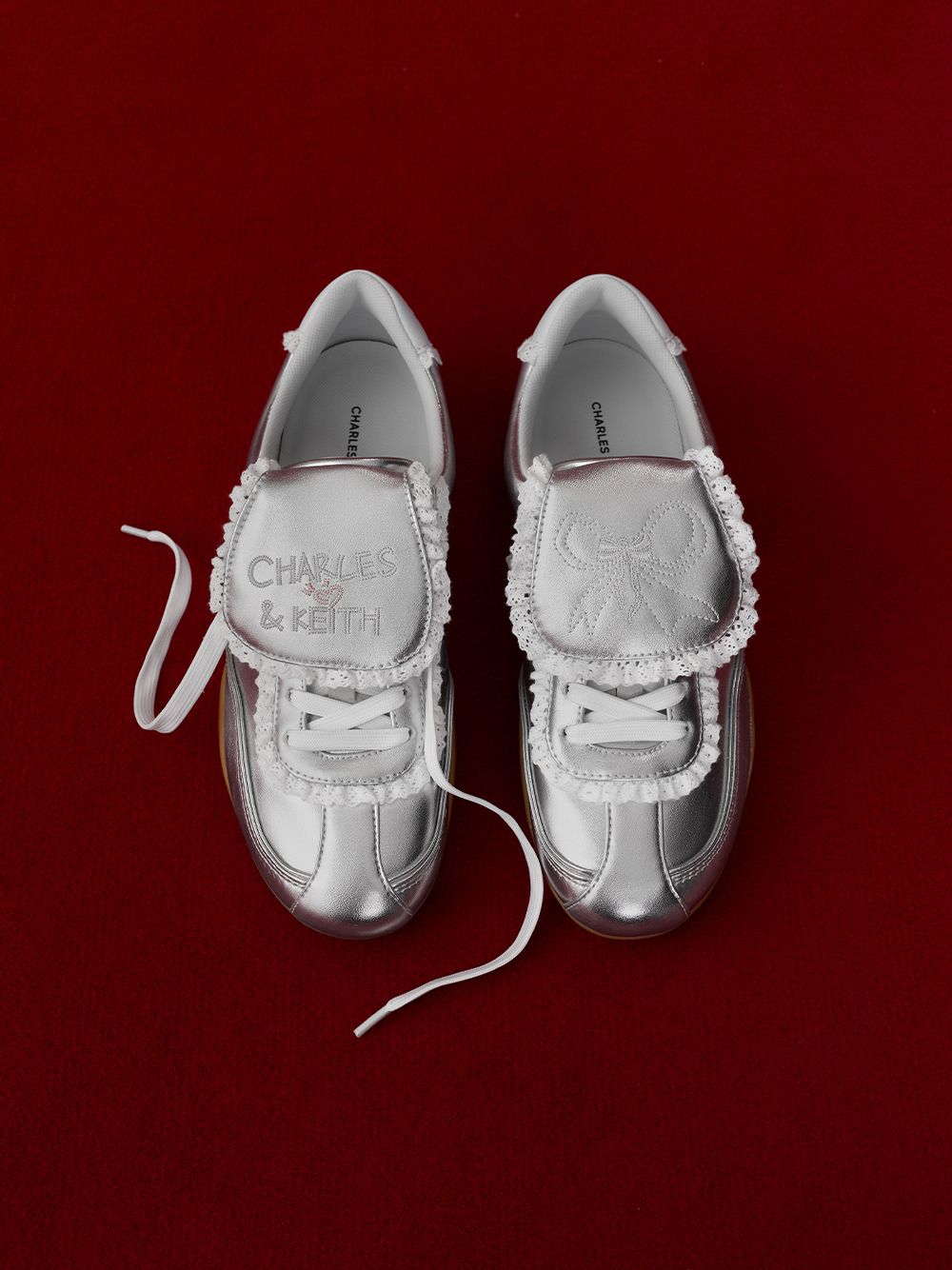 Women's Louise Lace-Trim sneakers in silver - CHARLES & KEITH