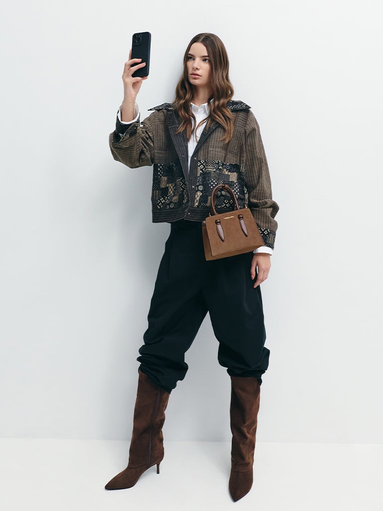 Women's Allyn Recycled Suede Structured Trapeze Tote Bag — CHARLES & KEITH