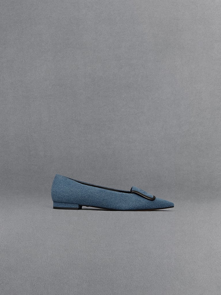 Leather & Denim Pointed-Toe Flats - CHARLES & KEITH