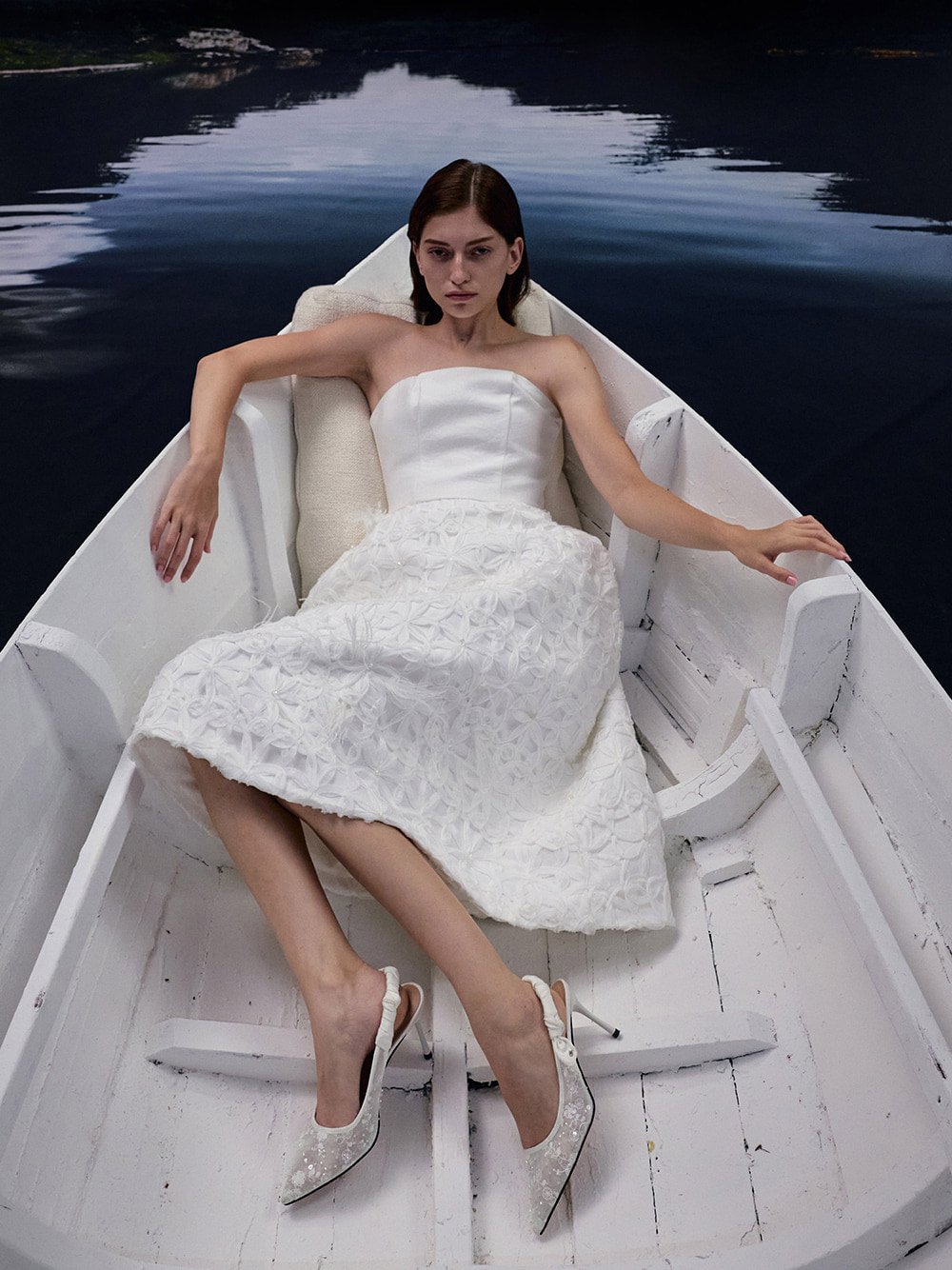 Tayari Embroidered-Mesh Slingback Pumps in white - CHARLES & KEITH