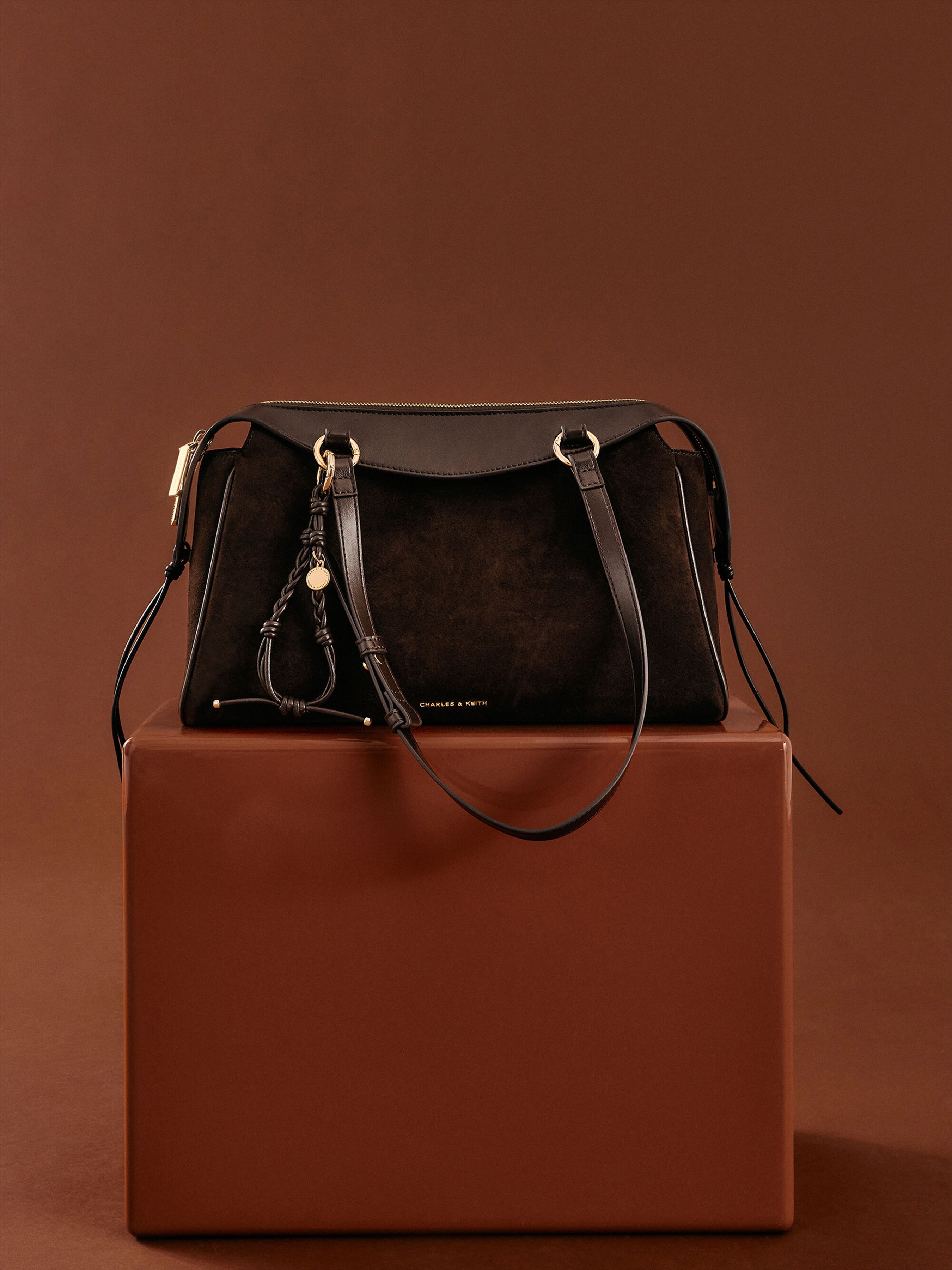 Black Donna Crinkle-Effect Tote Bag - CHARLES & KEITH