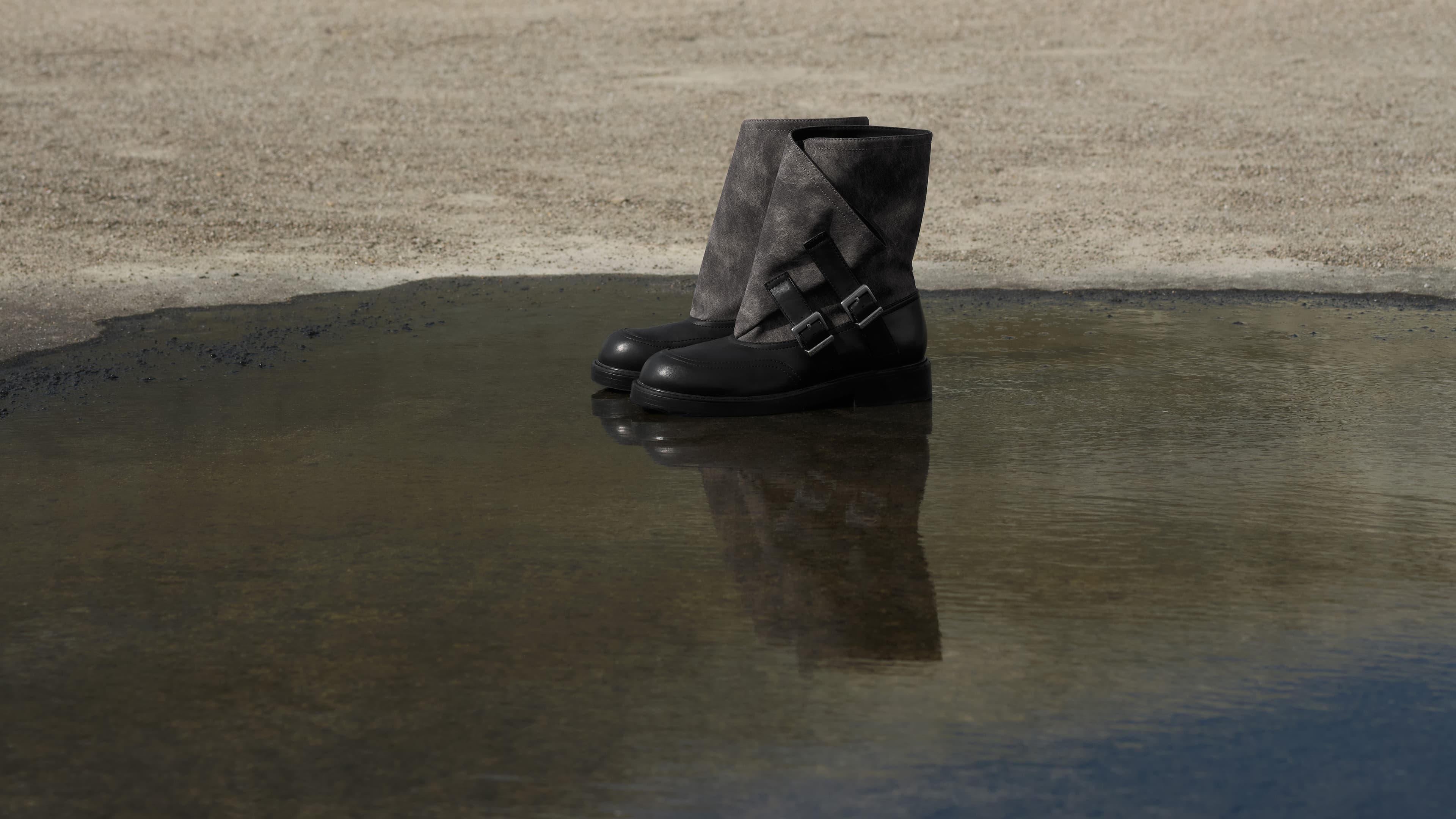Aether Buckled Calf Boots in dark grey  - CHARLES & KEITH