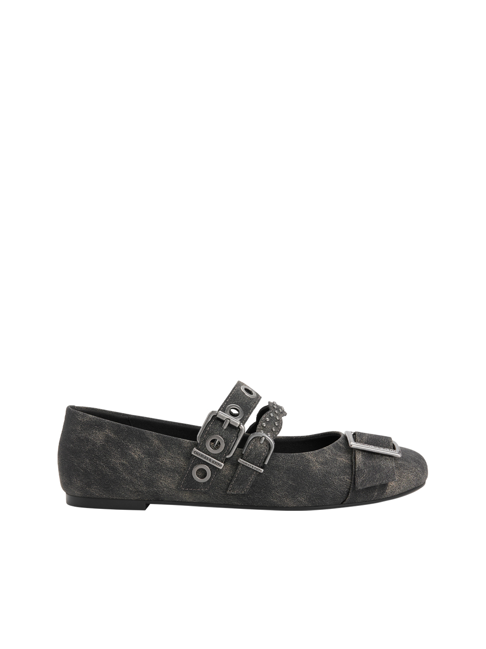 Aether Grommet Studded Mary Jane Flats dark grey - CHARLES & KEITH