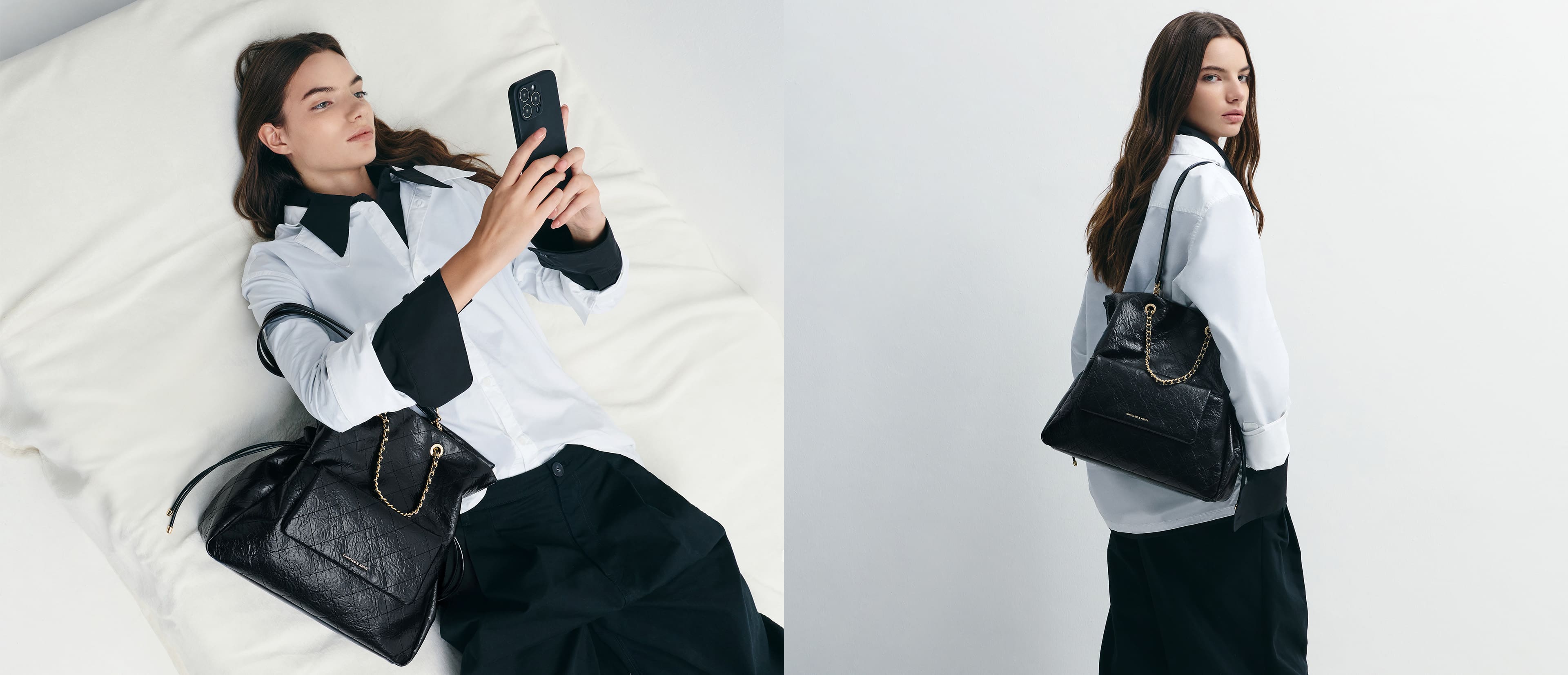 Women’s Duo quilted braided-strap drawstring two-way bag - CHARLES & KEITH