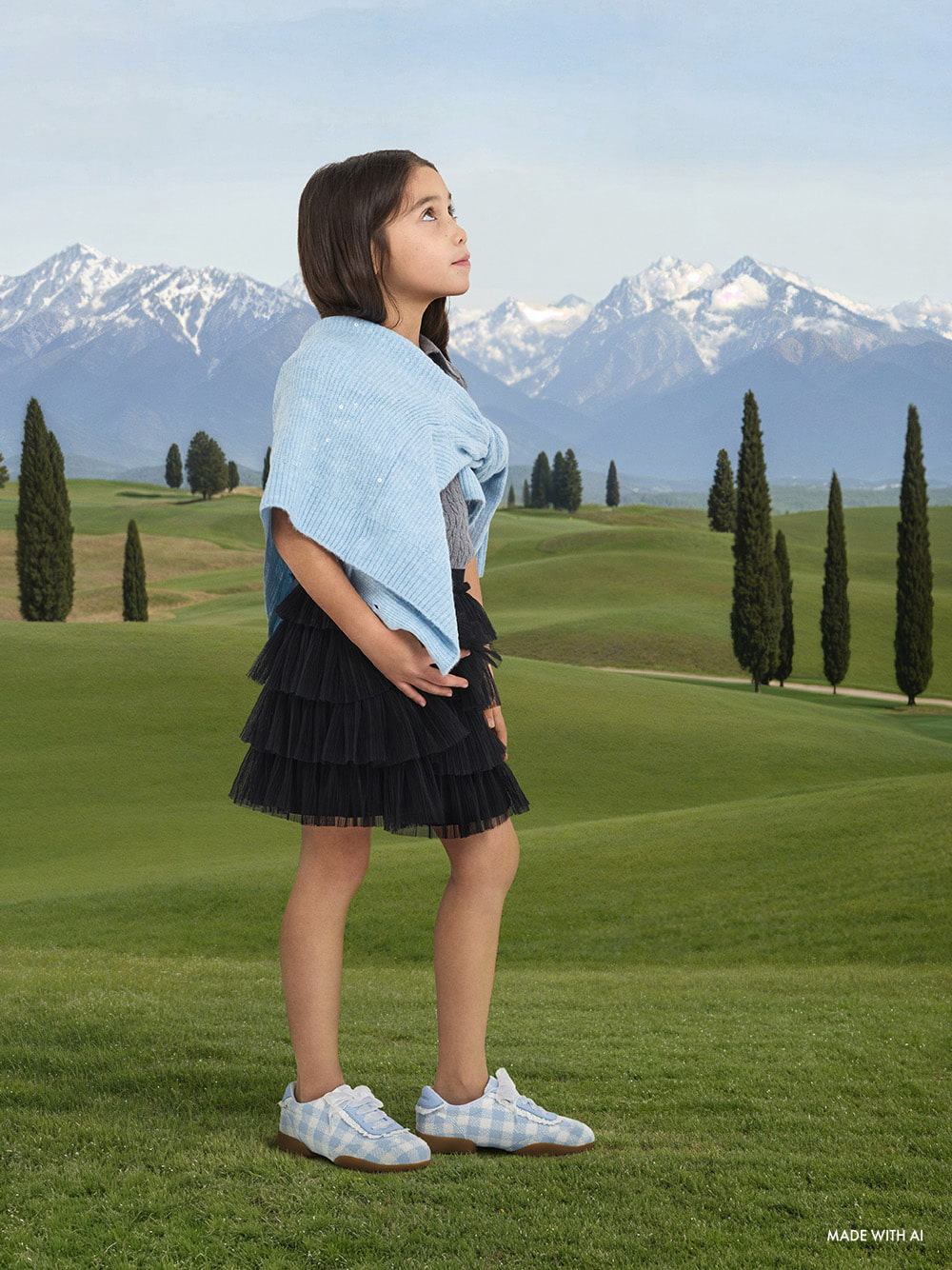 Girls' Gingham Lace-Trim Sneakers in light blue - CHARLES & KEITH