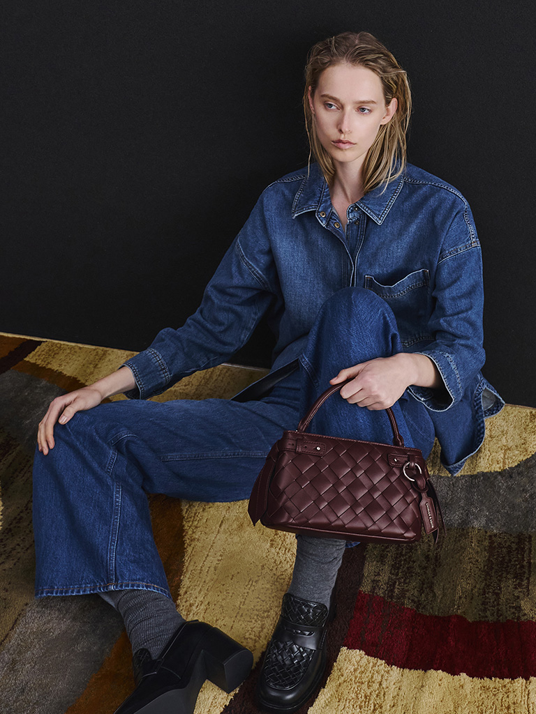 Women's Ivette Woven Top Handle Bag in wineberry red — CHARLES & KEITH