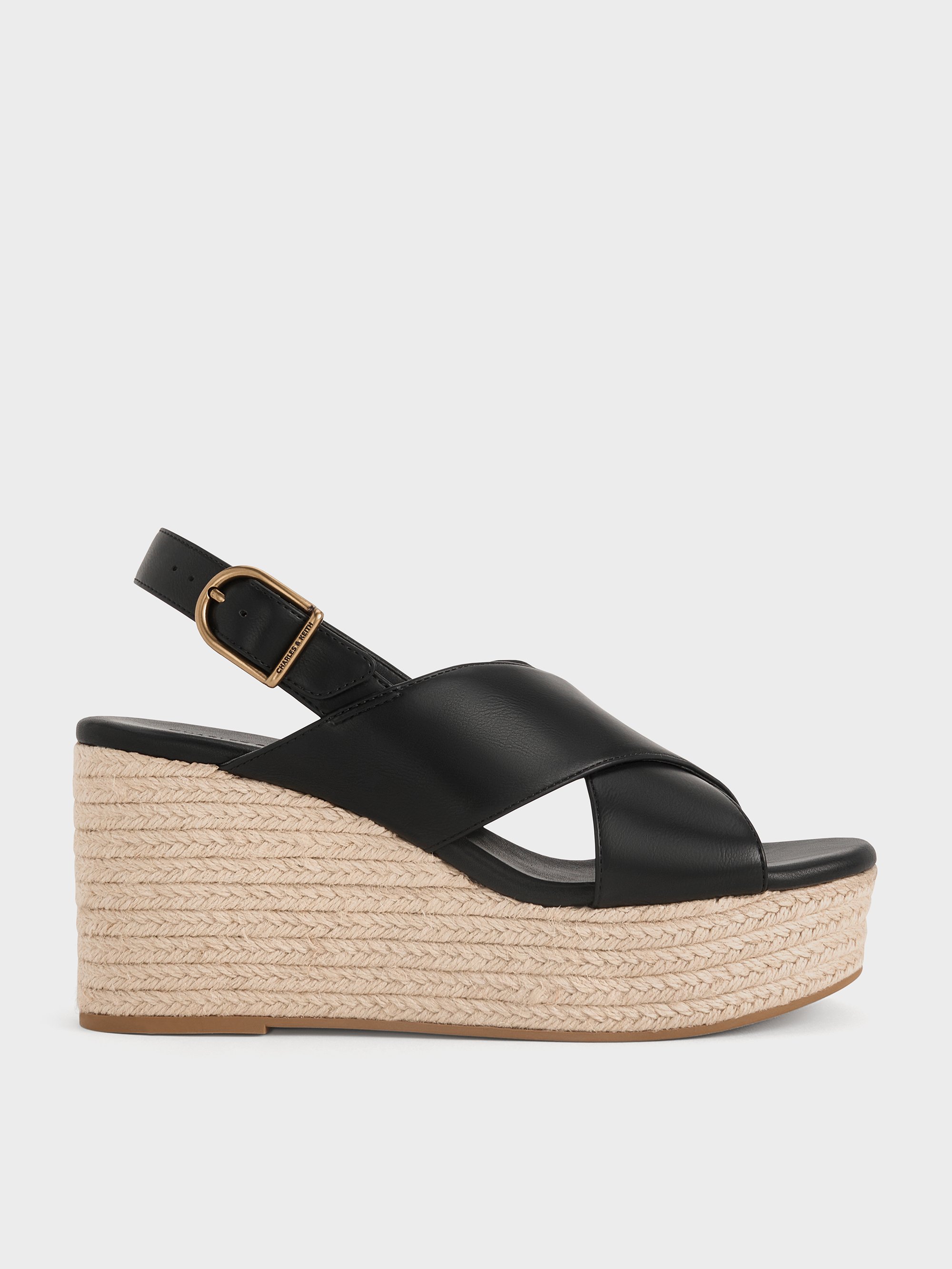Black Crossover Espadrille Wedges CHARLES KEITH