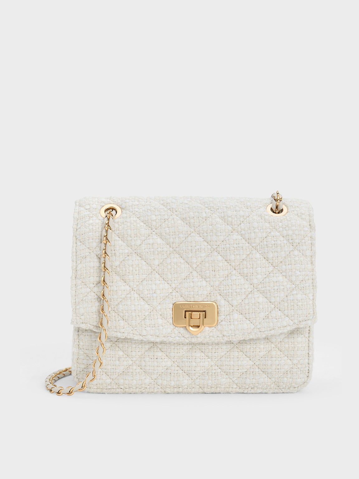 Chalk Cressida Tweed Chain Strap Bag - CHARLES & KEITH VN 