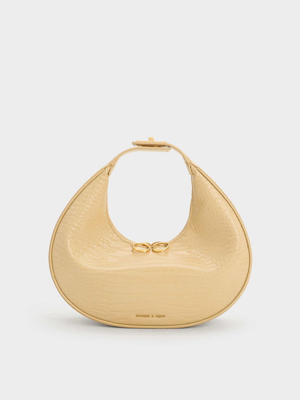 Croc-Embossed Crescent Hobo Bag - Beige - CHARLES & KEITH VN