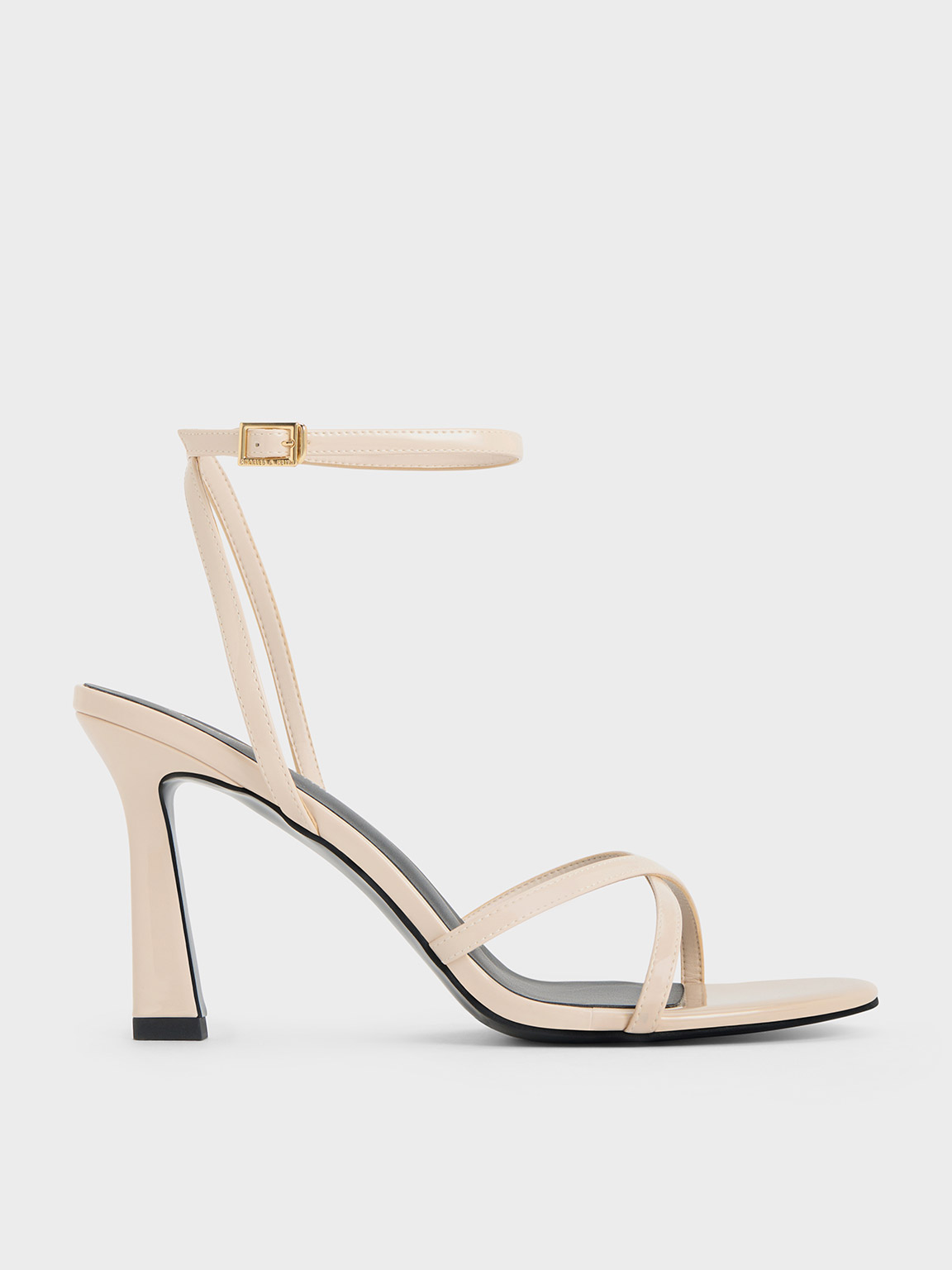 Cream Patent CrossoverStrap Heeled Sandals CHARLES & KEITH VN