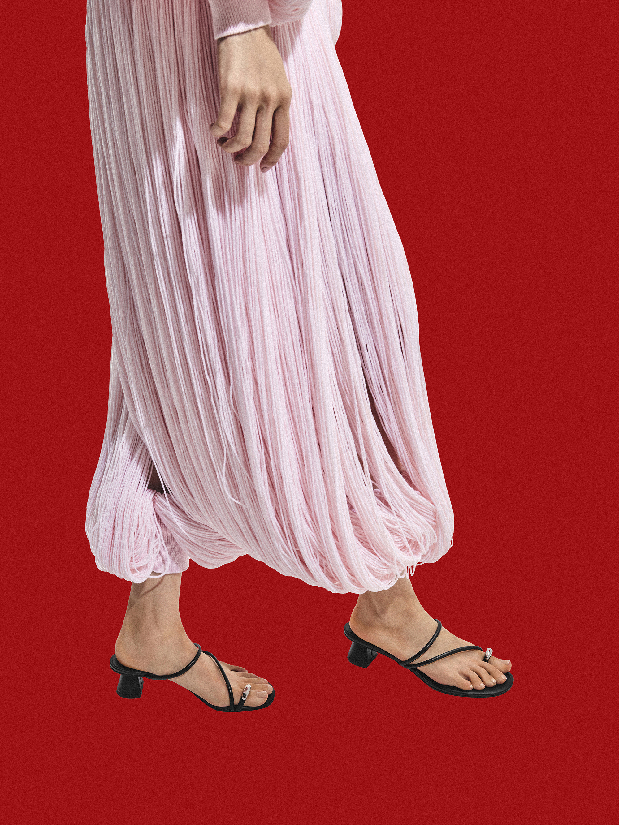 Giày mules cao gót Metallic-Accent Strappy Toe-Ring, Đen, hi-res