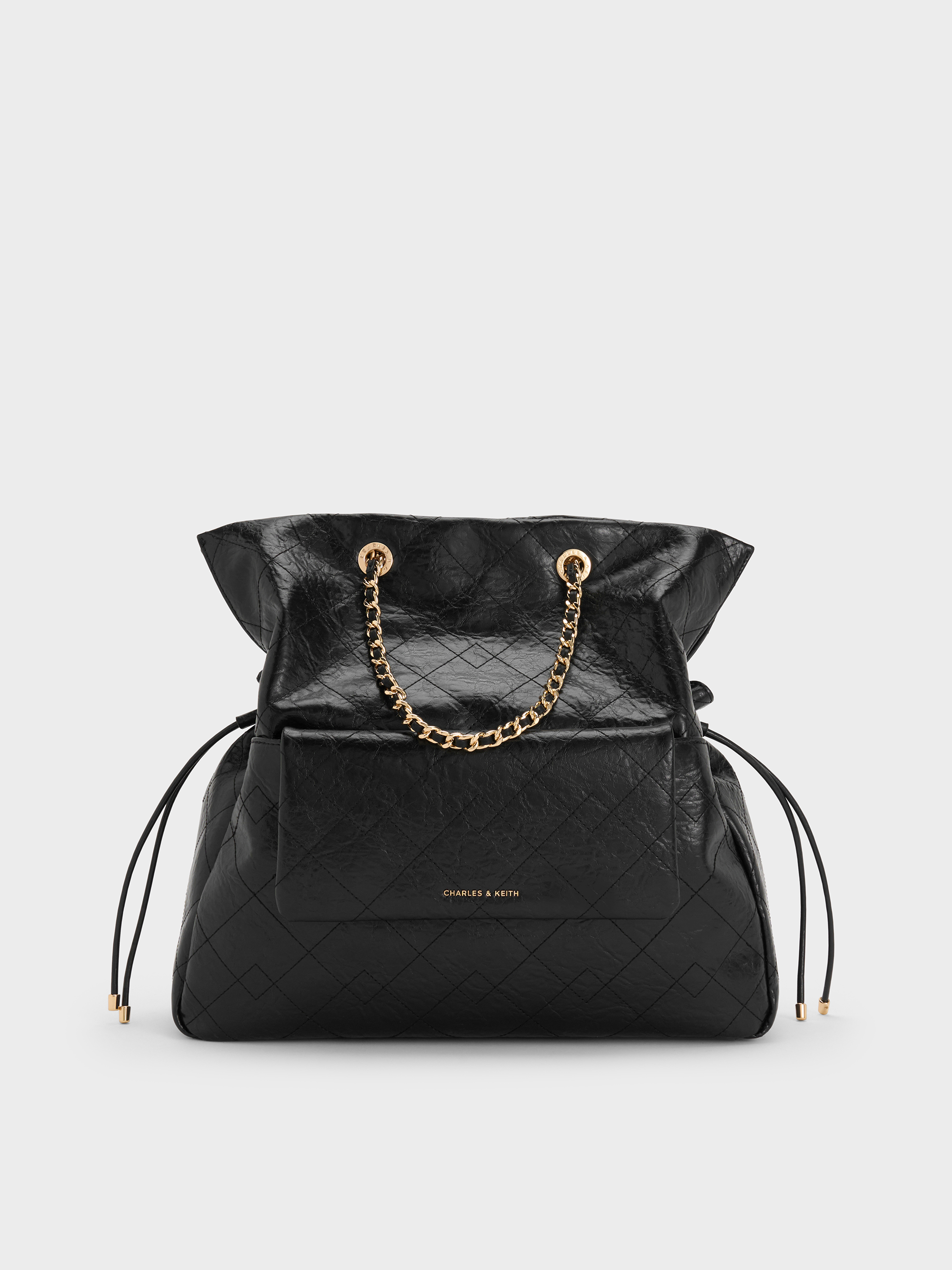 Duo Quilted Drawstring Two-Way Backpack - Black - CHARLES & KEITH VN