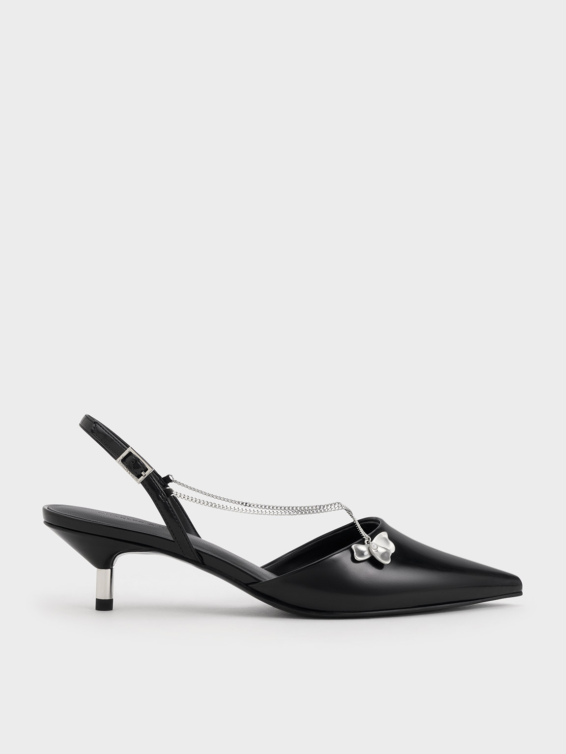 Flower-Accent Chain-Link Kitten-Heel Pumps - Black Boxed - CHARLES ...