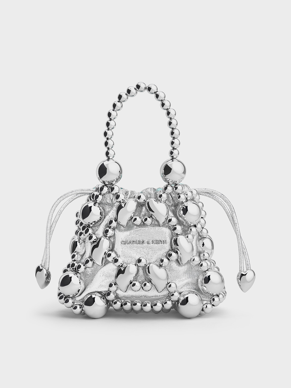 Silver Gift Set: Metallic Beaded Top Handle Bag - Silver - Sale