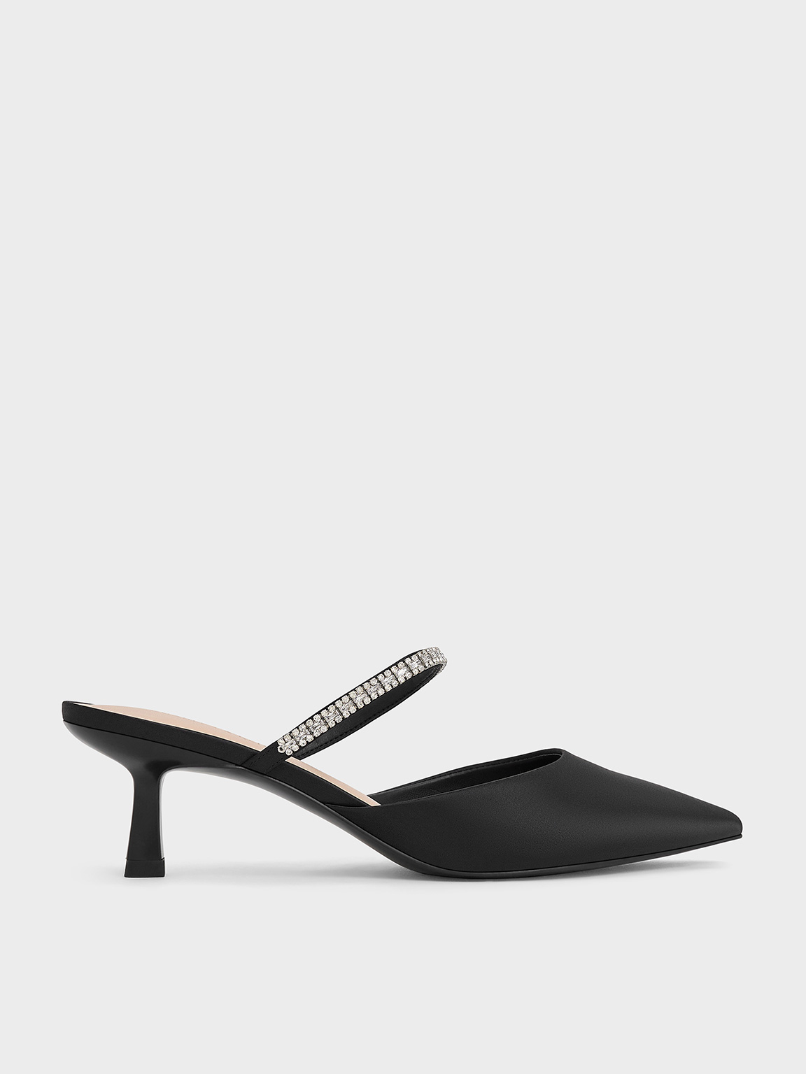 Ambrosia Satin Gem-Embellished Pointed-Toe Mules - Black2 - CHARLES ...