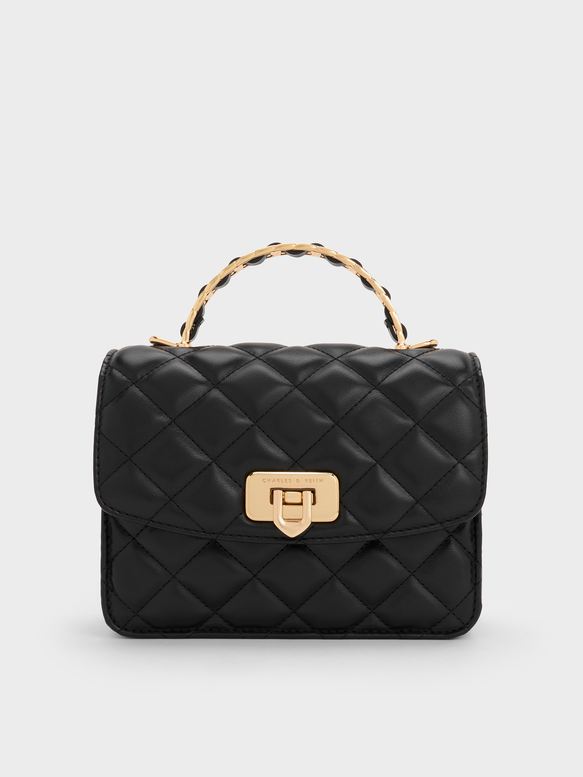 Cressida Quilted Top Handle Bag - Black - CHARLES & KEITH VN