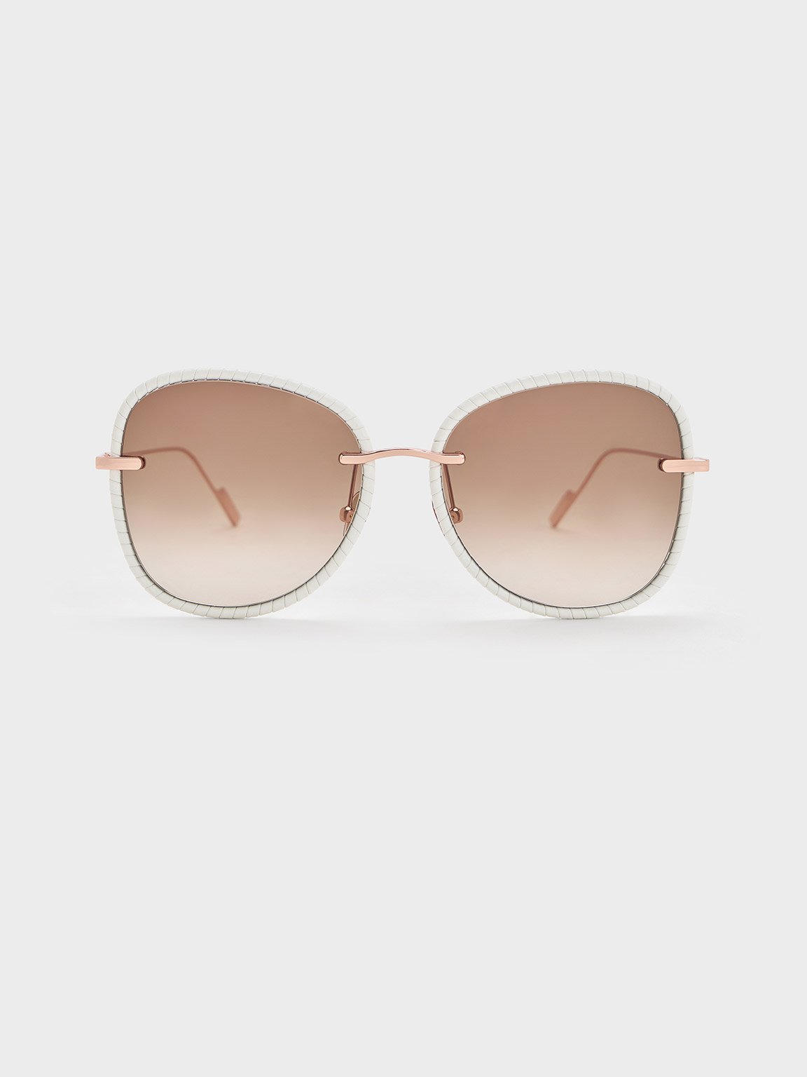 Kính mát gọng cánh bướm Leather Braided-Rim - Kem - CHARLES & KEITH VN