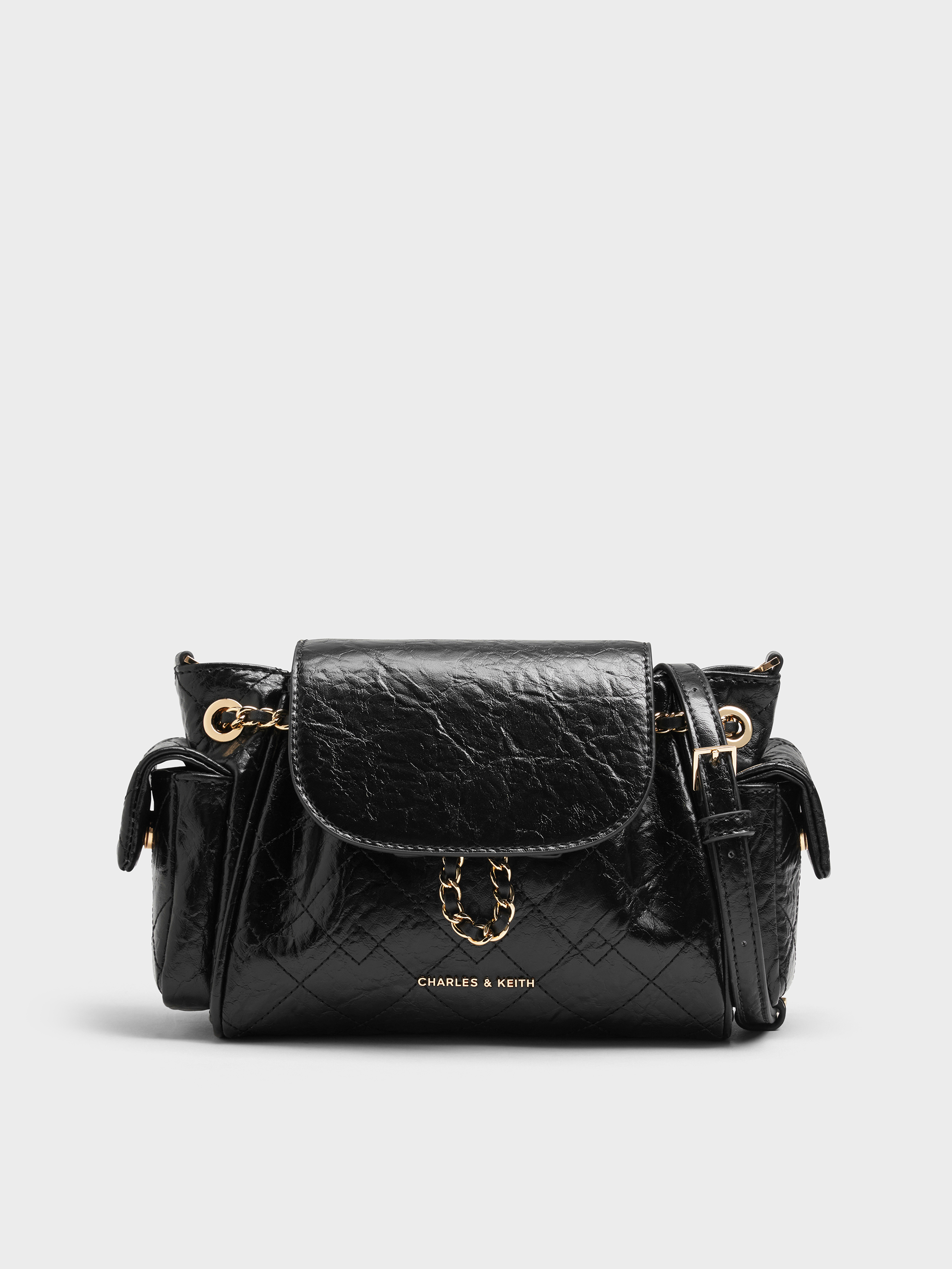 Duo Quilted Two-Way Front Flap Backpack - Black - CHARLES & KEITH VN