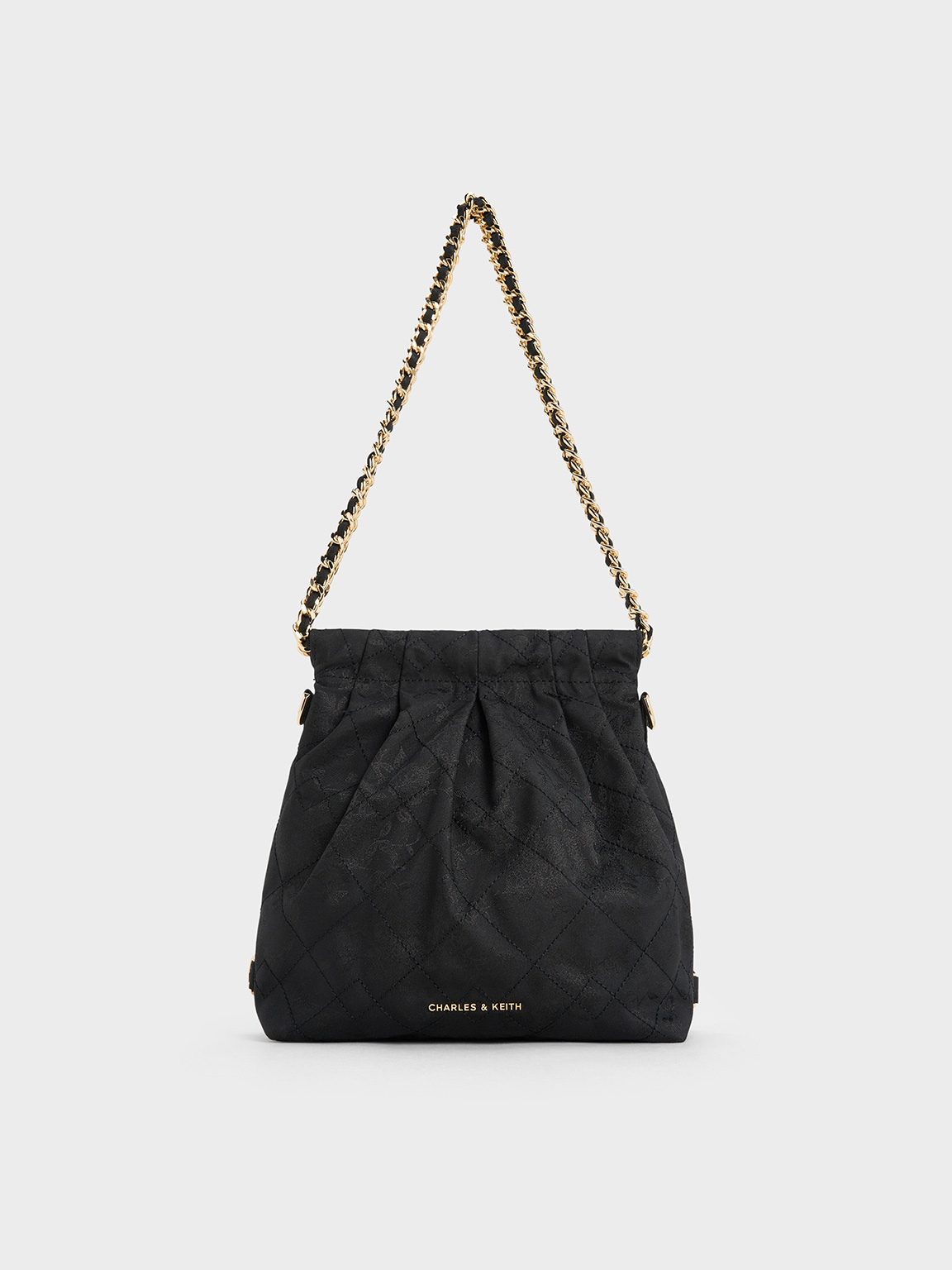 Duo Jacquard Chain-Handle Two-Way Backpack - Black - CHARLES