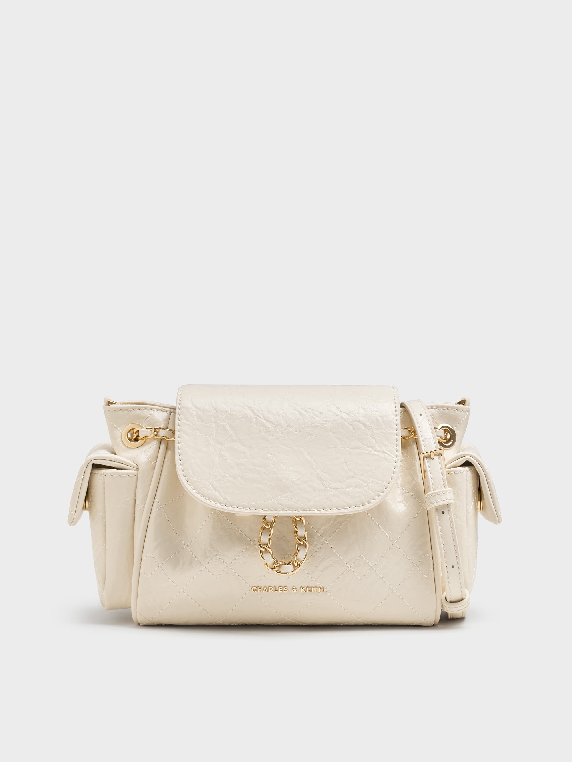 Duo Quilted Two-Way Front Flap Backpack - Cream - CHARLES & KEITH VN
