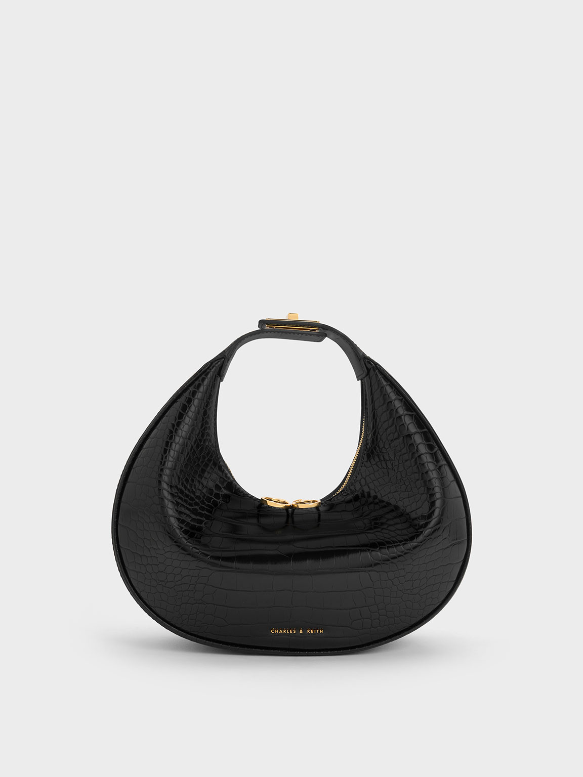 Túi hobo hình bán nguyệt Croc-Embossed Crescent - Đen - CHARLES & KEITH VN