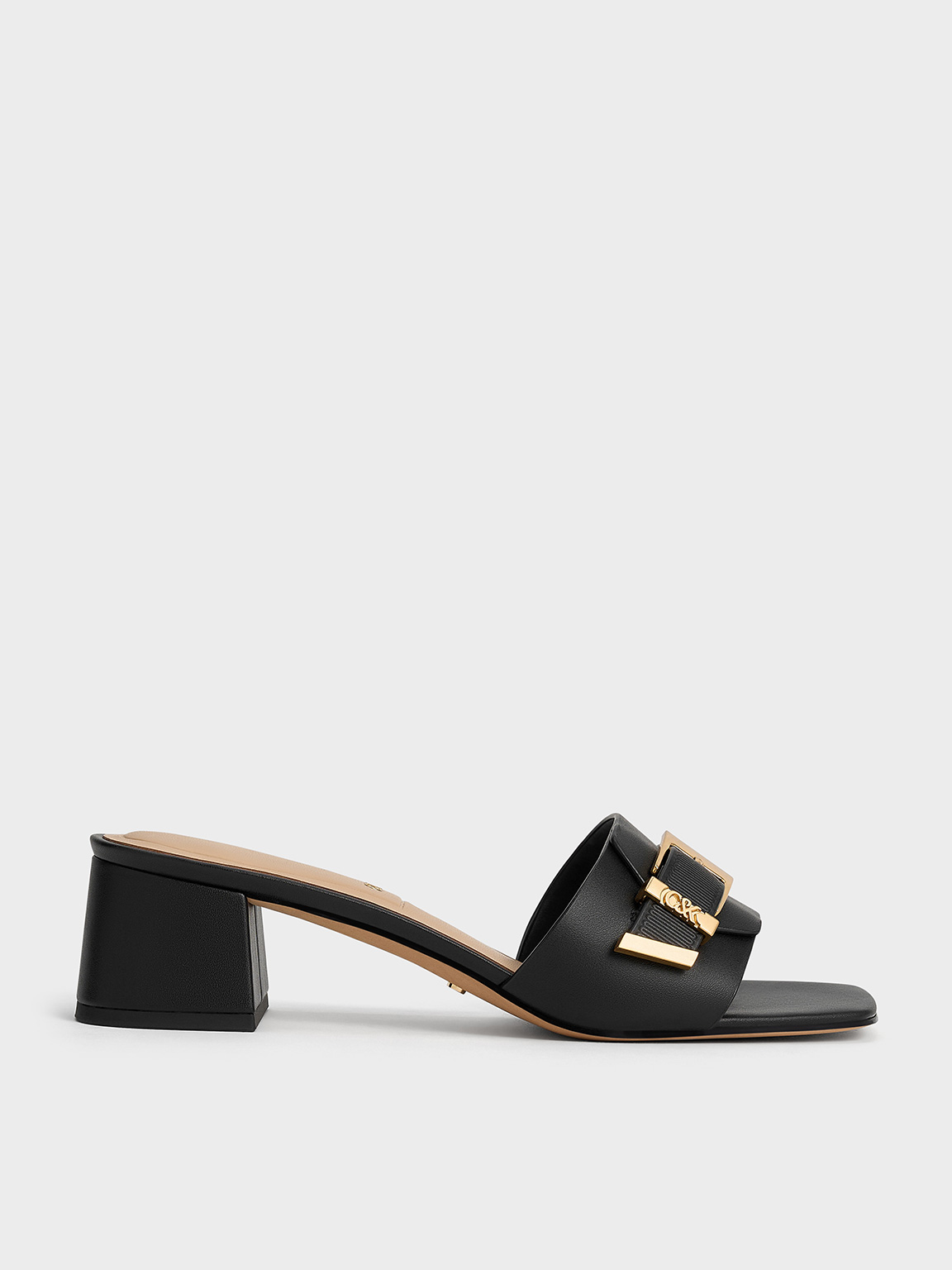 Leather Mule Heel Sandal Black Whitney Leather Buckled Block-Heel