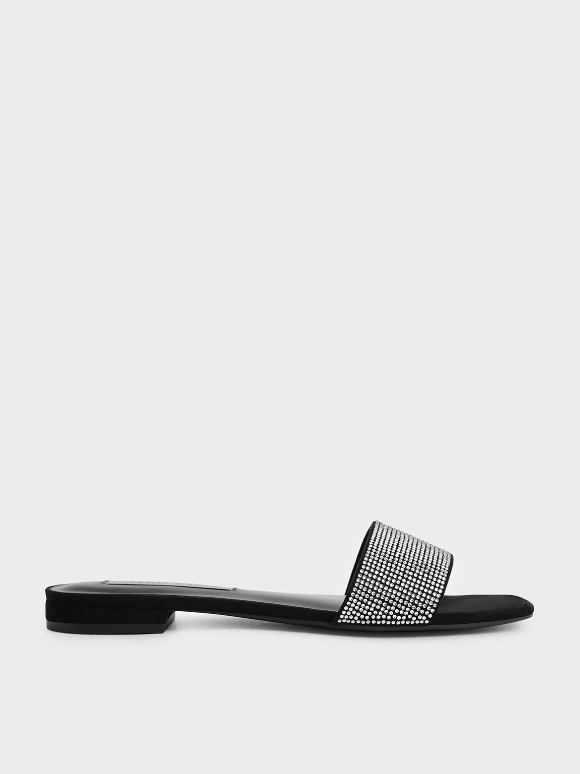 Black Gem Embellished Slide Sandals - CHARLES u0026 KEITH VN