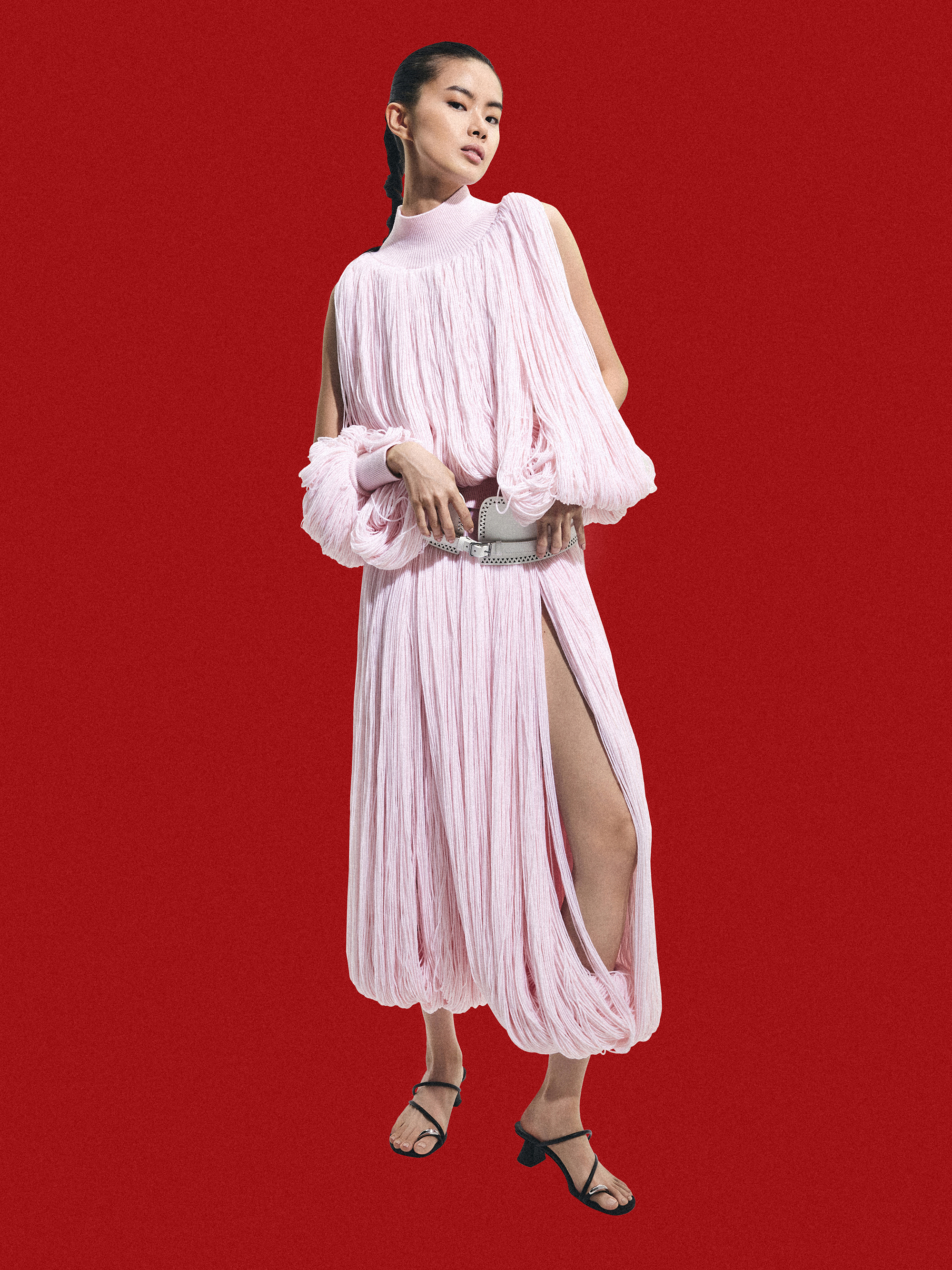 Giày mules cao gót Metallic-Accent Strappy Toe-Ring, Đen, hi-res