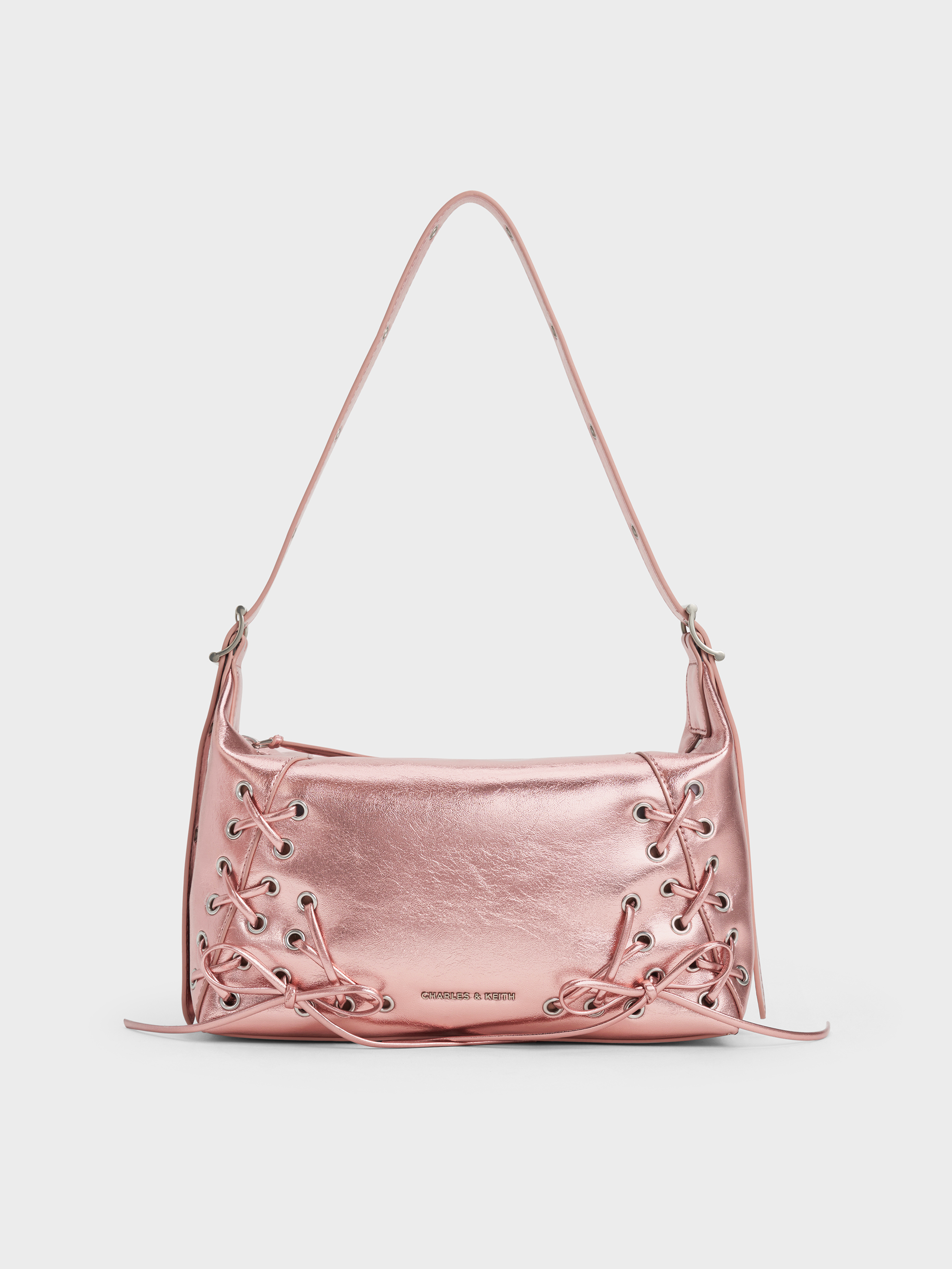 Xylia Metallic Grommet Lace-Up Shoulder Bag - Aura Pink - CHARLES