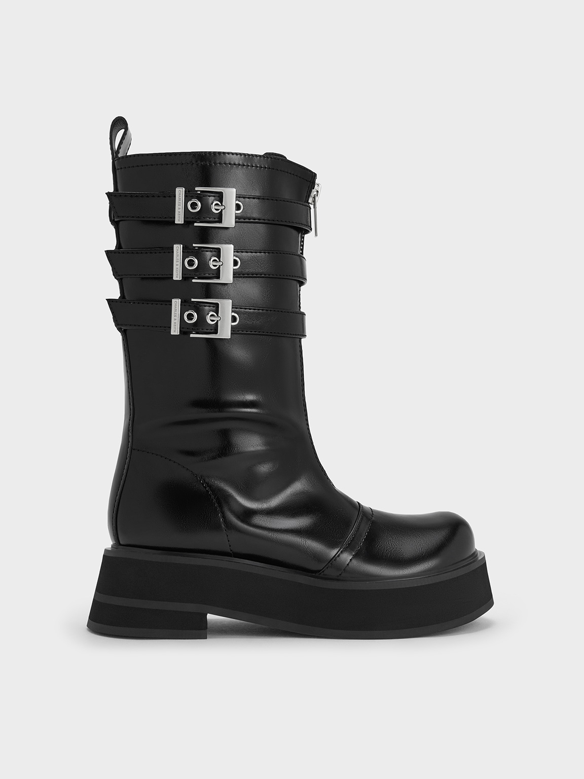Black Nikki Triple-Buckle Calf Boots CHARLES KEITH