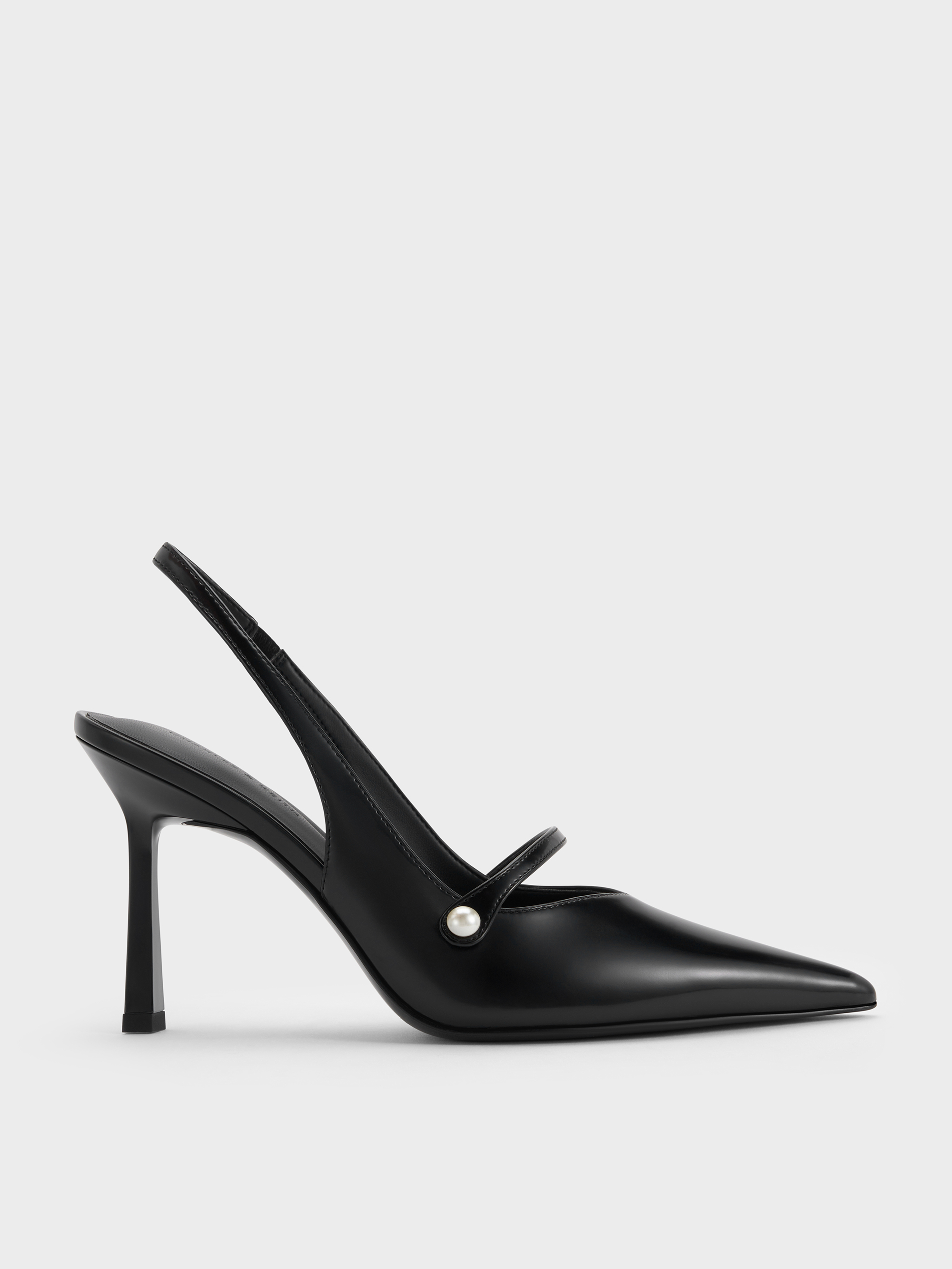 Black Box Helena Pearl-Buckle Pointed-Toe Slingback Pumps - Black