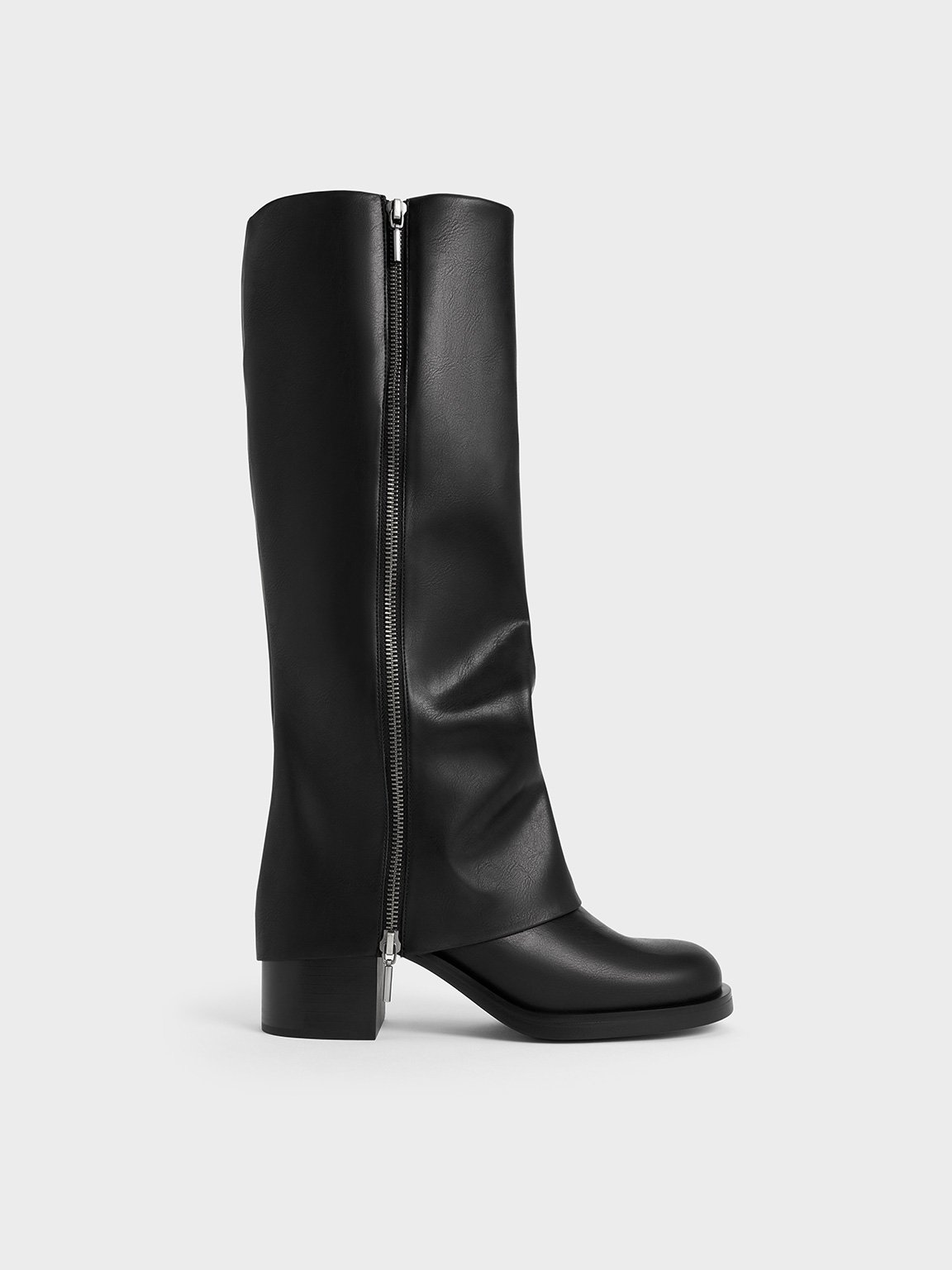 Black Louise Side-Zip Knee-High Boots - CHARLES & KEITH VN